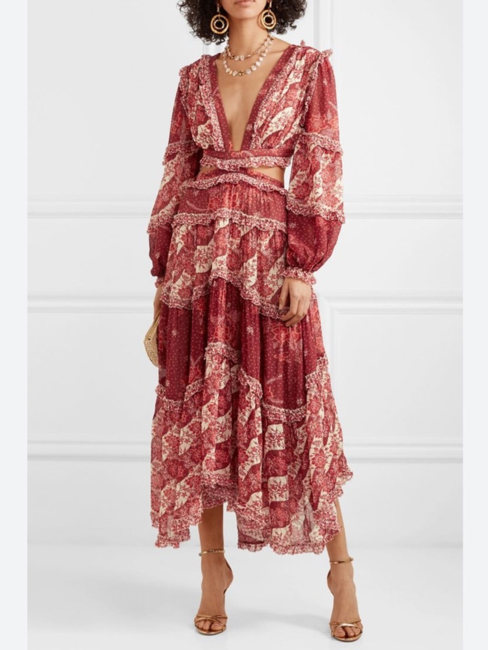 La’Tiste Eyes On Summer Cutout Printed Chiffon Maxi Dress